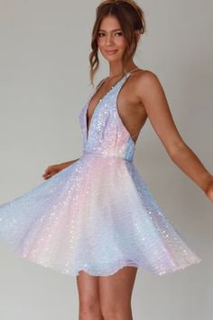 Shop the Floating By Plunging Neckline Mini Dress Sequin Rainbow | Selfie Leslie All The Princesses, Sequin Mini, Sequin Fabric, Plunging Neckline, Sequin Dress, Floating, Fashion Accessories, Rainbow, Mini Dress