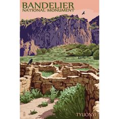 Bandelier National Monument, New Mexico, Tyuonyi, Lantern Press Artwork, Art Prints and Metal Signs Art Lantern Press Chisholm Trail, Travel Ads, Albuquerque New Mexico, Retro Travel Poster, Large Framed Prints, Land Of Enchantment, National Park Posters, Taos, National Monuments