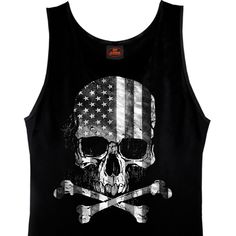 • 100% heavyweight cotton shirt • Screen printed on Front side only • Proudly printed in the USA This official Hot Leathers® Tank top in the color black features our original "Flag Skull" design. This tank displays a skull and crossbones with a black an Leather Tank Top, Skull Tank, A Skull, Black Features, Skull And Crossbones, Skull Design, Black Tank, Black Tank Tops, Mens Tank Tops