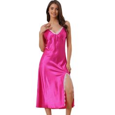 This loungewear dress for women is constructed of soft satin fabric and is skin friendly. Sleeveless, V-neck, lace trim design, highlight female beauty. Whether it's cozy bedtime, relaxing at home, or hanging out, this soft and lightweight women's satin nightgown is the perfect choice for you. Perfect for slumber parties, pajama nights, living room and bedroom, etc this loungewear can also be used as a holiday gift for Mother's Day, Thanksgiving, Christmas, or birthdays. Nightgown Pattern, Night Gown Dress, Indoor Living Room, Loungewear Dress, Satin Nightgown, Satin Sleepwear, Pajama Dress, Night Dress For Women, Lounge Dress