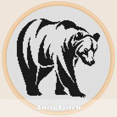 a black and white bear cross stitch pattern