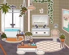 this is an image of a bathroom with potted plants