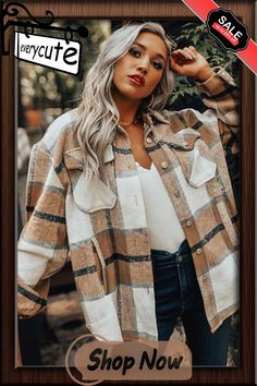 Button-up Pocket Long Sleeve Plaid Shacket Plaid Shacket, Long Sleeve Plaid, Winter Jackets, Button Up, Jackets & Coats, Fall Winter, Plaid, Long Sleeve