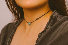 An everyday necklace. Boho hippie choker necklace. Featuring a turquoise teardrop on cord. Fully adjustable with a sliding knot closure. CHOOSE YOUR COLOR CORD: ⌁ Tan Cotton Cord ⌁ Black Cotton Cord ✺ SIZE GUIDE ✺ ⌁ This choker is designed with a sliding knot closure and will comfortably adjust to a minimum of 13 inches to a maximum of 24 inches. ⌁ How to measure your neck size: If you don't have a seamstress tape measure, take a piece of yarn or string and wrap it around your neck to a comforta Hippie Choker Necklace, Cord Choker, Sliding Knot Closure, Bead Choker, Necklace Cord, Necklace Turquoise, Everyday Necklace, Sliding Knot, Necklace Boho