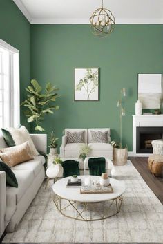 home interior design, interior design space planning, kitchen designs, living room interior, designer wall paint, home paint colors, home decor interior design Light Oak Floors, Tropical Bedroom, Green Painted Walls, Green Living Room Decor, Olive Green Walls, White Molding, Tropical Bedrooms, White Fireplace