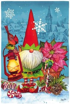 Christmas Elf Gnome Flag 2 Sided Textured Banner 13ES10070 Elf Gnome, Holiday Gnomes, Painting Instructions, Gnome Pictures, Spicy Mustard, Christmas Diamonds, Black Plum, Christmas Garden Flag, Elf Costume