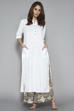 15 Best White Kurti Designs and Patterns For Women Tunik Linen, Salwar Kamiz