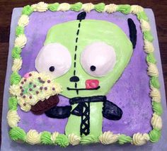 a birthday cake decorated to look like a cartoon character