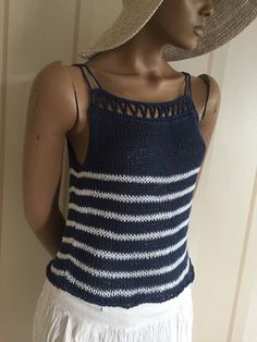 White Summer Tops With Vertical Stripes, Nautical Striped Tops For Summer, Striped Nautical Tops For Summer, White Vertical Stripes Summer Tops, Striped Sleeveless Tank Top For Vacation, White Vertical Stripes Top For Beach, Nautical Blue Top For Beach, Sleeveless Vertical Stripes Summer Top, Sleeveless Tops With Vertical Stripes For Summer