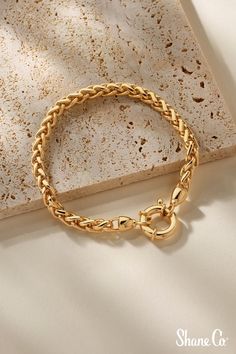 The bracelet you need right now. This quality vermeil 14 karat yellow gold woven wheat bracelet has a lot of style. This classic seven-and-a-half-inch high polished design features a spring clasp for security. Man Gold Bracelet Design, Urban Jewelry, Gold Jewelry Outfits, New Gold Jewellery Designs, Preppy Jewelry, Gold Chain Design, Arm Jewelry, Gold Pendant Jewelry