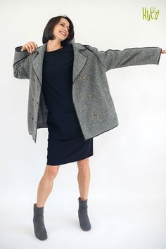 Elegant women winter / fall jacket made from soft and warm woolen fabric. Feminine, button up wool coat with wide silhouette, classical open collar and two side pockets. It is perfect outside wear solution when warmth and elegance has to be combined! Your will love the quality and design. Sewn with meticulous attention to every detail! COLOR: Grey PLEASE NOTE, colors may appear a little bit different due to your monitor settings. FABRIC: 80% wool 20% PES 100% viscose inside lining SIZES: XS, S, Wool Coat With Buttons, Wool Coat With Buttons And Long Sleeves, Long Wool Coat With Buttons, Wool Coat With Double Button Closure For Cold Weather, Oversized Wool Coat With Double Button For Winter, Oversized Notch Lapel Wool Coat For Winter, Wool Long Sleeve Sweater Coat For Office, Wool Long Coat For Winter, Oversized Wool Pea Coat