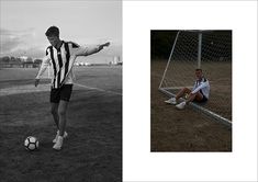 a man sitting on the ground next to a soccer ball