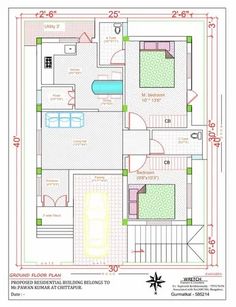 a drawing of a floor plan for a house with two rooms and one bedroom on the first