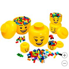 the legos are all yellow and have different faces