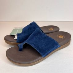 New With Tags! Blue Suede Sandals With Removable Insole, Casual Blue Suede Sandals, Blue Suede Sandals With Leather Footbed, Blue Leather Sandals With Arch Support, Marine Blue, Blue Brown, Women's Shoes Sandals, Shoes Sandals, Sandals