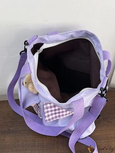 Bird in Bag - Oxford Tote Bag with Bee Print Purple Shoulder Bag With Pockets, Square School Bag With Pockets, Square School Bags With Pockets, Cute Rectangular Bag With Pockets, Large Capacity Square Purple Shoulder Bag, Purple Large Capacity Square Shoulder Bag, Purple Everyday Bags With Pockets, Purple Satchel Bag With Pockets, Purple Square Shoulder Bag With Large Capacity