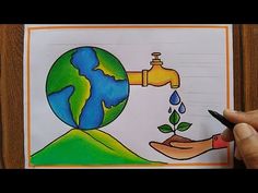 someone is drawing the earth with their hands and water faucet coming out of it