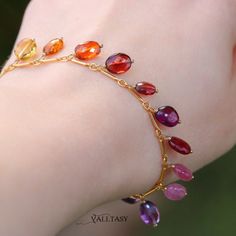 Rainbow Bracelet Rainbow Gemstone Bracelet Multi Gemstone Chain Bracelet Gold Filled Colorful Oval Dangles Semi Precious Stone Bracelet 14K (38213 - 1) Unique Multicolor Gemstone Bracelets, Formal Multicolor Gemstone Bracelet, Rainbow Multi-stone Bracelet, Elegant Rainbow Multi-stone Bracelets, Luxury Multicolor Multi-stone Gold Bracelet, Rainbow Rain, Hessonite Garnet, Rhodolite Garnet, Unique Gemstones