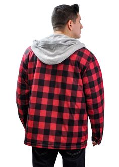 RELAXED FIT. Perfect for layering in the winter or during cool fall evenings, this relaxed fit hooded flannel doesn't restrict movement and leaves room for layering on colder days INSULATED WARMTH. Crafted with diamond black quilted polyester padding, and a hood lined with a soft jersey knit material, this flannel is guaranteed to provide extra warmth and comfort FUNCTIONAL STYLE. This 100% cotton brushed flannel with a 100% polyester quilted lining, is made with style in mind. Wear it on the jo Plaid Hoodie For Winter Outdoor Activities, Plaid Flannel Shirt For Winter Outdoor Activities, Plaid Flannel Shirt For Outdoor Winter Activities, Plaid Flannel Shirt For Winter Outdoor, Plaid Flannel Shirt For Winter, Hooded Plaid Flannel Shirt, Winter Outdoor Plaid Hooded Jacket, Plaid Hooded Jacket For Winter Outdoors, Winter Plaid Hooded Jacket For Outdoor