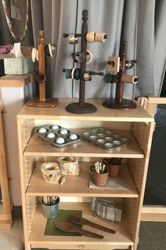 a shelf with various items on top of it