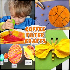 coffee filter crafts for kids to make with paper plates and construction paper, including a butterfly