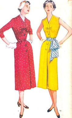 Vintage Simplicity 4651 Misses Shirtwaist Dress with V Neck This pattern is: Unused Factory Fold Envelope is Very Good My environment is Smoke and Pet Free Sewing Description: Pattern and instructions for sewing 1950's; Misses' One Piece Dress with Detachable Sash: this dress is styled with bands at front and neck edges and pleats at center front of bodice. The skirt has a pleat at center front and soft pleats at waistline on each side of center front. View 1 features three quarter sleeves and a purchased or fabric belt. View 2 is sleeveless and has a wide contrasting sash. Size 16 Bust 34" Waist 28" Hip 37" Don't pass up this Vintage Pattern because it is the wrong Size? You can grade this pattern by following these simple instructions from Craftsy Blog: http://www.craftsy.com/blog/2015/0 Vintage Sleeveless Buttoned Dress, Vintage Sleeveless Dress With Buttons, Retro Sleeveless Dress For Casual Wear, Vintage Fashion Dresses With Fitted Waist, Retro Sleeveless Dress With Buttons, Yellow Sleeveless Dress With Button Closure, Retro Yellow Dresses With Buttons, Retro Yellow Dress With Buttons, 1950s Style Sleeveless Button Dress