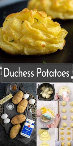 some food that is sitting on top of a pan and in front of the words dutch potatoes