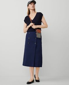 Elevate your weekend wardrobe with the Ann Taylor Weekend Sateen Button Wrap Skirt. This skirt combines comfort with elegance, featuring a button front and angled front welt pockets for a touch of sophistication. Perfect for relaxed outings or casual office days, it's designed to hit at mid-calf, making it versatile for various footwear options.

- Size: Regular - 4
- Color: Pure Sapphire
- Material: 72% Cotton, 25% Rayon, 3% Spandex
- Length: 31" long
- Gender: Female
- Garment Care: Machine Wa Workwear Midi Skirt With Pockets, Midi Skirt With Pockets For Work, Fall Workwear Skirt With Belt Loops, Workwear Skirt With Belt Loops And Relaxed Fit, Workwear Skirt With Belt Loops, Versatile Workwear Skirt With Side Pockets, Versatile Skirt With Side Pockets For Work, Versatile Workwear Skirt For Fall, Chic Workwear Skirt With Button Closure