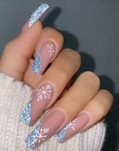 Blue Christmas Nails, Winter Nails Acrylic, Christmas Gel Nails, Snowflake Nails, Christmas Nails Acrylic, Thanksgiving Nails, Sparkle Nails, Acrylic Nails Coffin Short, Xmas Nails