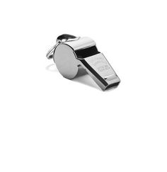 a silver whistle with a black ribbon around it