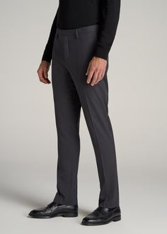 About Our Suit Trousers for Tall Men Crisp, classic and comfortable. That’s what you’ll find in these suit trousers for tall men. Thoughtfully designed for men from 6’ to 7’1, these pants have an extended inseam for longer legs without the extra bagginess you usually find in a longer pant. They’re made with a slightly stretchy polyester blend and feature a comfortable cotton-blend lining. These men’s tall pants feature a tailored fit for a modern look that’s easy to wear from the office to the e Scrubs Dress, Longer Legs, Cozy Sleepwear, Grey Suit, Tall Men, Fitted Dress Pants, Tall Pants, Suit Trousers, Chino Jeans