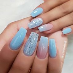 Light Blue Nail Designs, Nails Light Blue, Nails Design Short, Blue Christmas Nails, Nails Black Women, Nails Short Acrylic, Blue Coffin Nails, Light Blue Nails