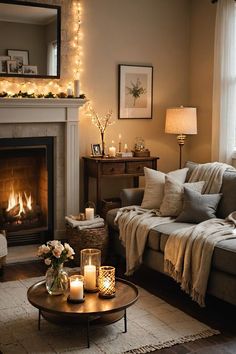 Cosy Interior Living Room, Winter Living Room Aesthetic, Cosy Fireplace Living Room, Dark Cozy Living Room Ideas, Apartment Decor Inspiration Cozy, Apartment Aesthetic Cozy Living Room, New Build Living Room, Cozy Home Aesthetic, Cozy Living Room Warm