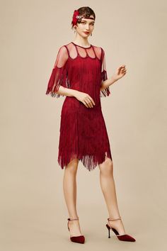 Shop 1920s Dresses - Beaded Fringe Flapper Dress | BABEYOND Graduated Fringe, Themed Dresses, 1920s Headpiece, Fringe Flapper Dress, Flapper Era, 1920s Dresses, Flapper Dresses, Wild Party, 1920s Dress