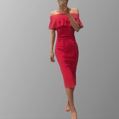 Chiara Boni Red-Pink Off Shoulder Midi Dress Xs New Without Tags Pink Midi Dress For Summer Formal Events, Feminine Red Summer Midi Dress, Feminine Red Midi Dress For Summer, Pink Knee-length Midi Dress For Cocktail, Pink Knee-length Cocktail Midi Dress, Pink Off-shoulder Midi Cocktail Dress, Red Off-shoulder Midi Dress For Summer, Pink Off-shoulder Midi Dress For Night Out, Pink Knee-length Midi Dress For Date Night