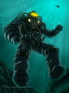 an image of a man in a scuba suit diving under the water with his hands out