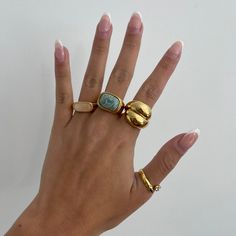 Statement Ring, Chunky Gold Ring, Gemstone Ring, 18k Gold Filled Ring, Natural Gemstone Ring, Thick Gold Ring Agate Band, Quartz, Minimalist - Etsy Thick Gold Ring, Natural Gemstone Ring, Dome Ring, Green Style, Gold Filled Ring, Gold Band Ring, Ring Crafts, Agate Ring, Domed Ring