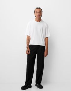 Tailored baggy pants - Pants - Men | Bershka Tailored Pants Outfit, Baggy Pants Men, Baggy Trousers, Baggy Pants, Baggy Pant, Black Sand, Tailored Pants, Short Jumpsuit, Sweaters Knitwear