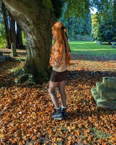 autumn hair and outfit 🍁   bxnnie.s on insta  [tags: fall fashion, fall outfit, copper hair, ginger hair, autumn, fall, aesthetic, whimsigoth, forest fairy, fairycore, autumn aesthetic, auburn hair] Autumn Fall Aesthetic, Hair Ginger, Autumn Hair, Auburn Hair, Chunky Cardigan, Autumn Dress, Fall Hair Color, Forest Fairy