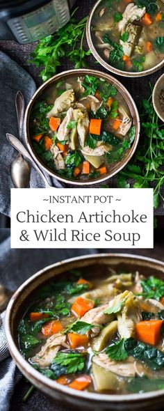 two bowls of chicken artichoke and wild rice soup