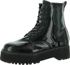 PRICES MAY VARY. Rubber sole Heel measures approximately 1.25 inches" Black Patent Boots, Grunge Looks, Patent Boots, Steve Madden Boots, Black Combat Boots, Combat Boot, Punk Goth, Classic Shoes, Look Alike