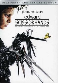 the poster for edward scissorh's science fiction series, featuring scissors and butterflies