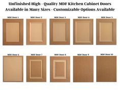 kitchen cabinet doors sizes and options for different styles of cabinets in various sizes, from the top to the bottom