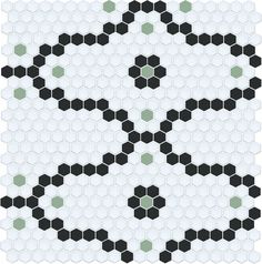 a black and white pattern with hexagonal shapes in the center, on a white background