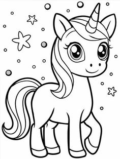 a cute little pony with big eyes and a horn on it's head coloring page