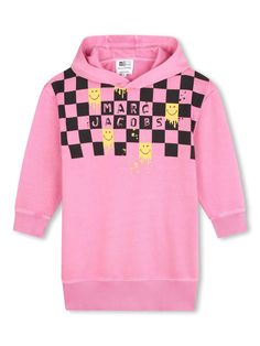 pink cotton check print logo print at the chest ribbed cuffs and hem classic hood long sleeves Hooded Sweater Dress, Marc Jacobs Dress, Girls Robes, Girls Casual Dresses, American Fashion Designers, Fleece Dress, Hooded Dress, Girls Wardrobe, Stella Mccartney Kids