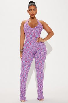 Available In Purple/combo. Sweater Jumpsuit Halter V Neck Backless Straight Leg Stretch Inseam= 34" 82% Rayon 17% Nylon 1% Spandex Imported | Your Type Sweater Jumpsuit in Purple size XS by Fashion Nova Stretch Multicolor Unitard, Stretch Racerback Jumpsuits And Rompers, Casual Purple Stretch Jumpsuits And Rompers, Casual Fitted Racerback Bodysuit, Fitted Purple Jumpsuits And Rompers For Loungewear, Purple Stretch Jumpsuits And Rompers For Loungewear, Multicolor Stretch Bodysuit Casual Style, Casual Purple Fitted Jumpsuits And Rompers, Casual Fitted Purple Jumpsuits And Rompers