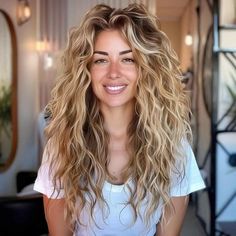 53 Haircuts with Choppy Layers You Just Have to See Right Now Medium Length Haircut With Bangs Curly, Long Curly Hairstyles Middle Part, Layered Long Wavy Haircut, Curly Haircut Long Layers Face Framing, Long Blonde Hair With Layers Curly, Wavey Hair Haircuts, Shag Haircut Long Wavy Hair, Curly Hair Bangs Hairstyles Long