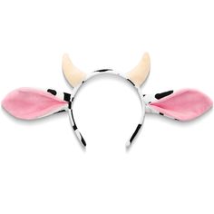 a pink and white headband with horns on it