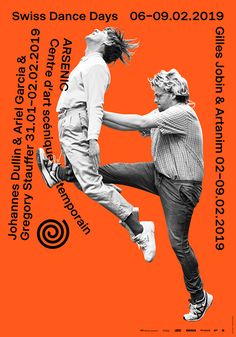 an advertisement for the swiss dance day with two people in mid air, one man is dancing